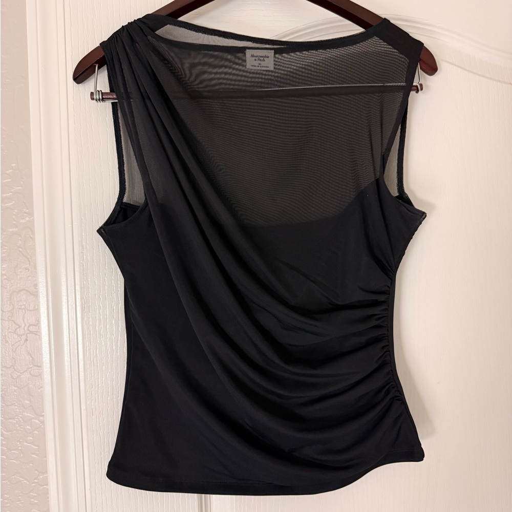 Abercrombie & Fitch Mesh Draped Slash Top | Black | Size M | Like New - Picture 2 of 7